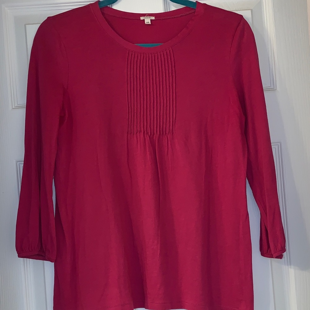 J.Crew Women’s Pink Pintuck Front 3/4 Sleeve Top, XS